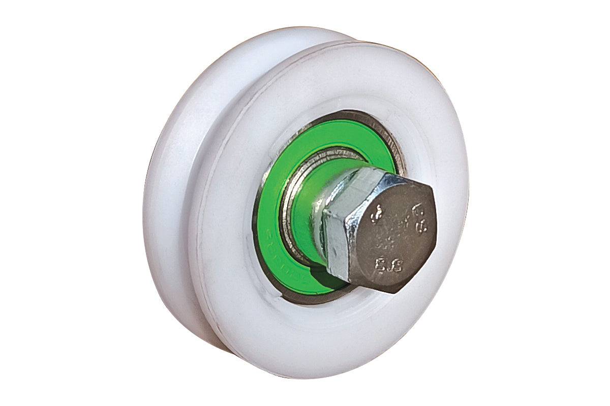 IBFM Art. 962/NY Ruota in Nylon per Cancello con Un Cuscinetto e Gola V Ruota in Nylon, componenti in INOX 80mm cod. 962080NY