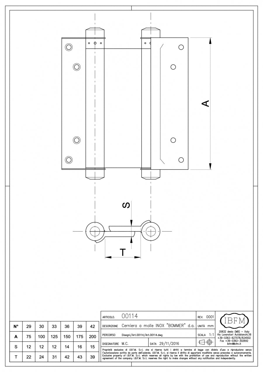 IBFM Art. 114 Cerniera a Molla Doppia Azione