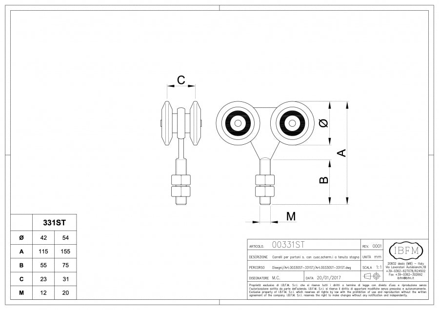 Art. 331/ST Carrello con Cuscinetto Schermato