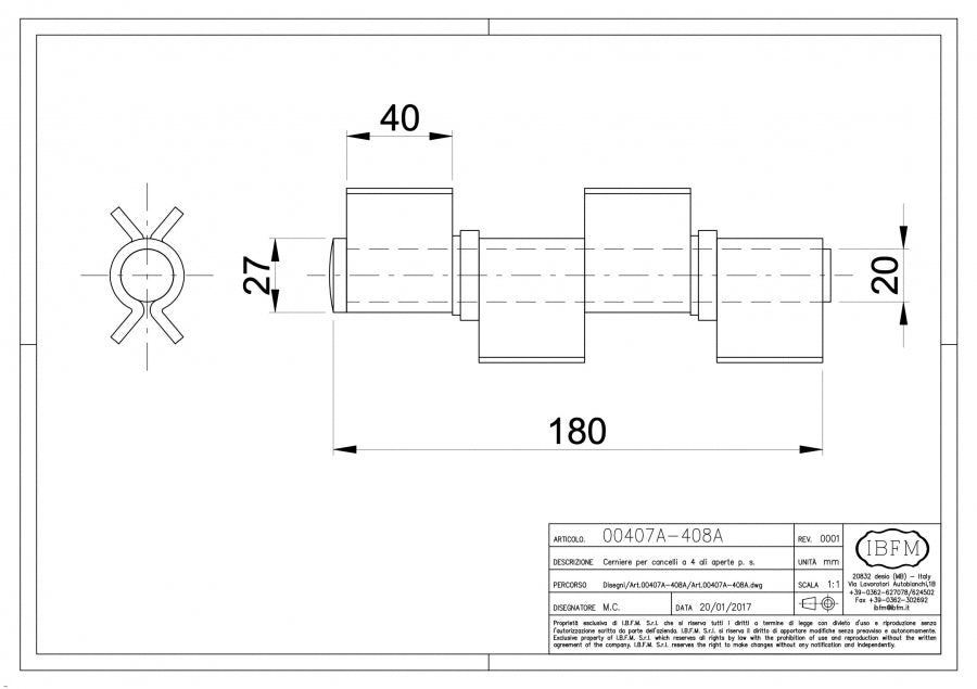 IBFM Art. 407/A-408/A Cerniera per Cancelli a 4 Ali Aperte