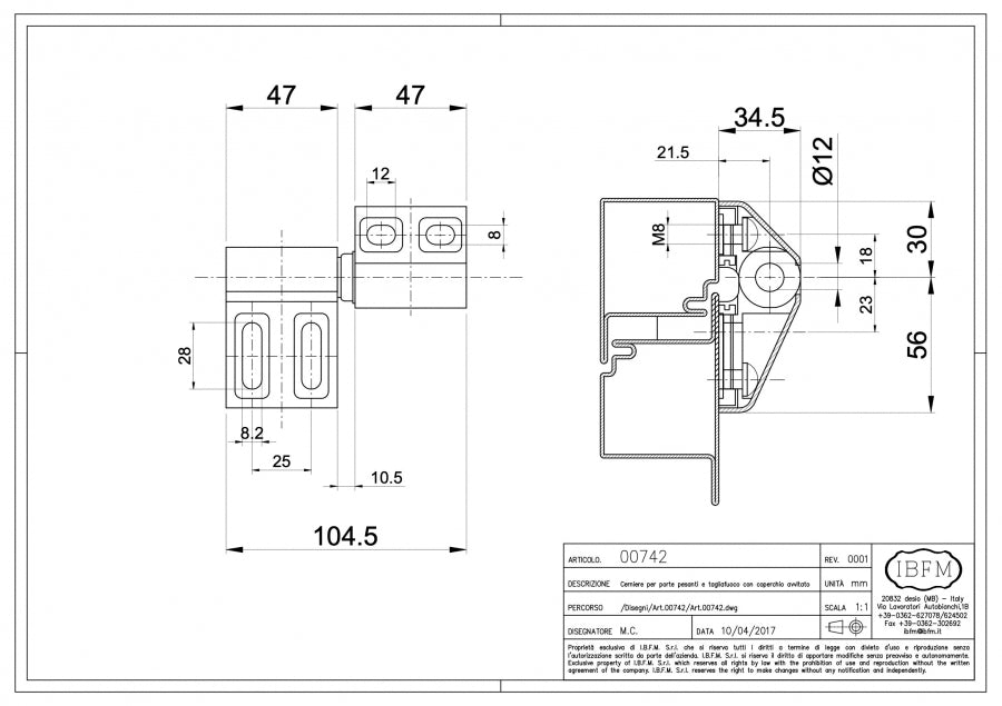 Art. 742 Cerniera Regolabile per Porte Pesanti - 2 Ali
