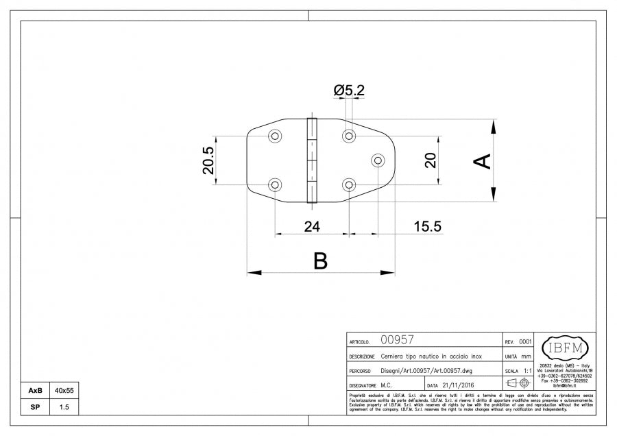 IBFm Art. 957 Cerniera Tipo Nautico 40x55 mm
