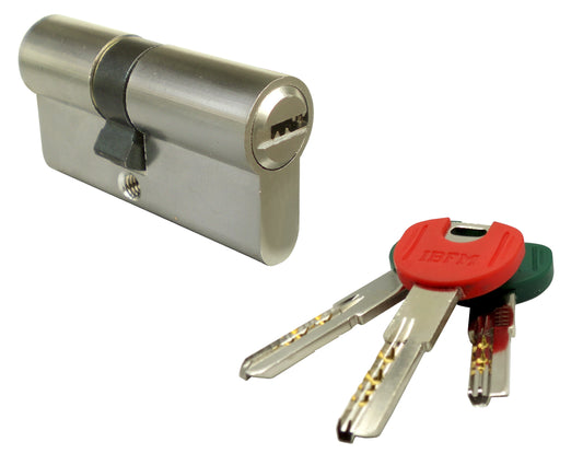 IBFM Art. 2306/CS Cilindro di Sicurezza con Chiave da Cantiere In Ottone Cromo Satinato 30/40mm cod. 23063040CS