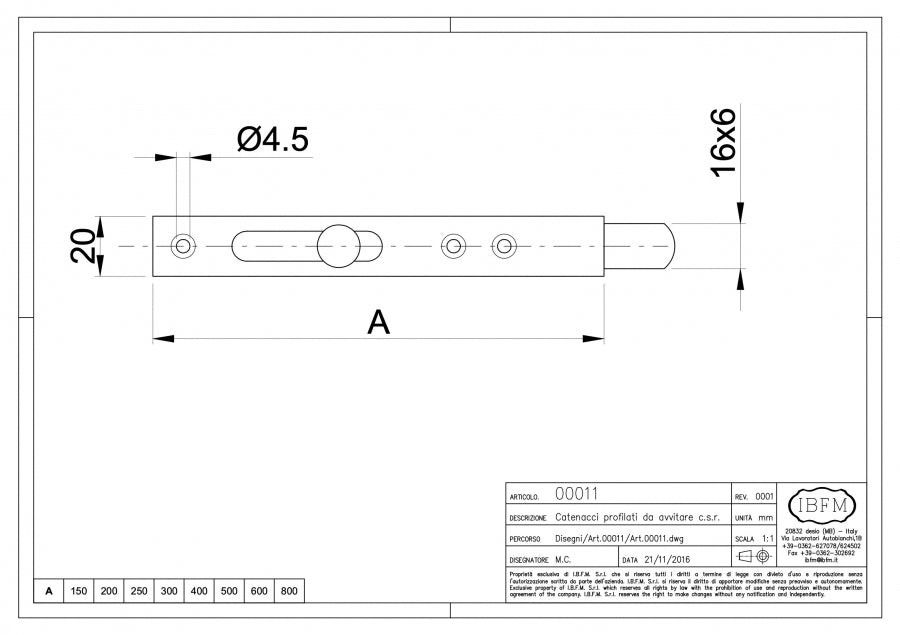 IBFM Art. 11 Catenaccio Profilato da avvitare