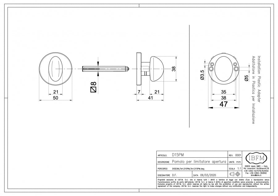IBFM Art. D15/PM Pomolo per limitatore di apertura